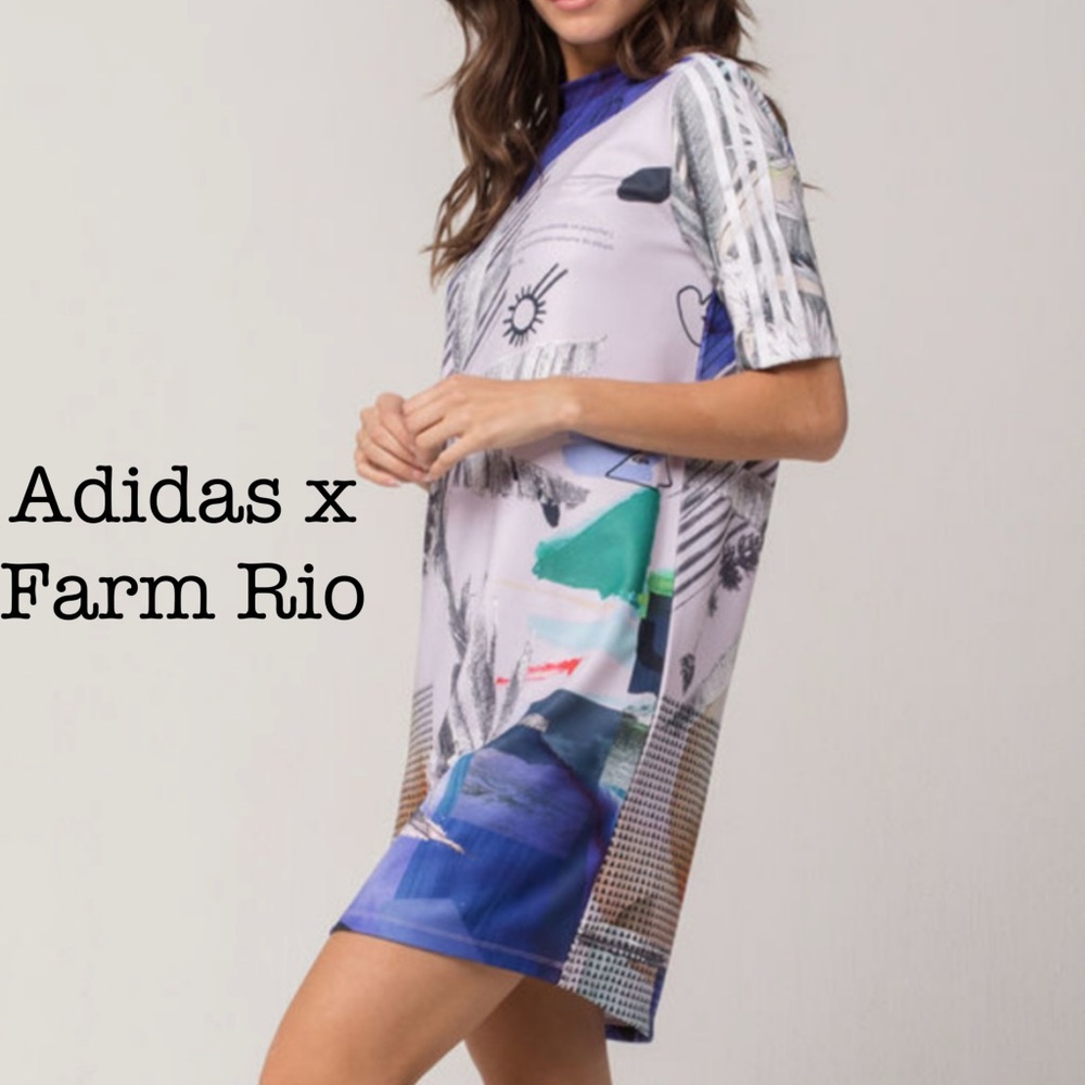 FARM Rio x Adidas Vibrant Graphic Mock Neck Dress Size Small